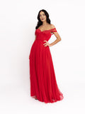 Tulle Dress with One-Shoulder Neckline, Red