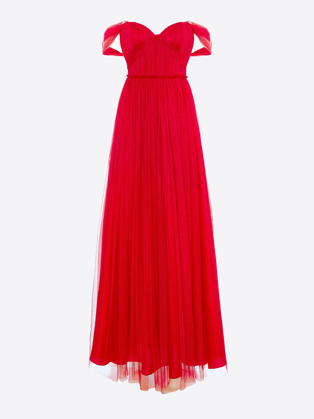 Tulle Dress with One-Shoulder Neckline, Red 3