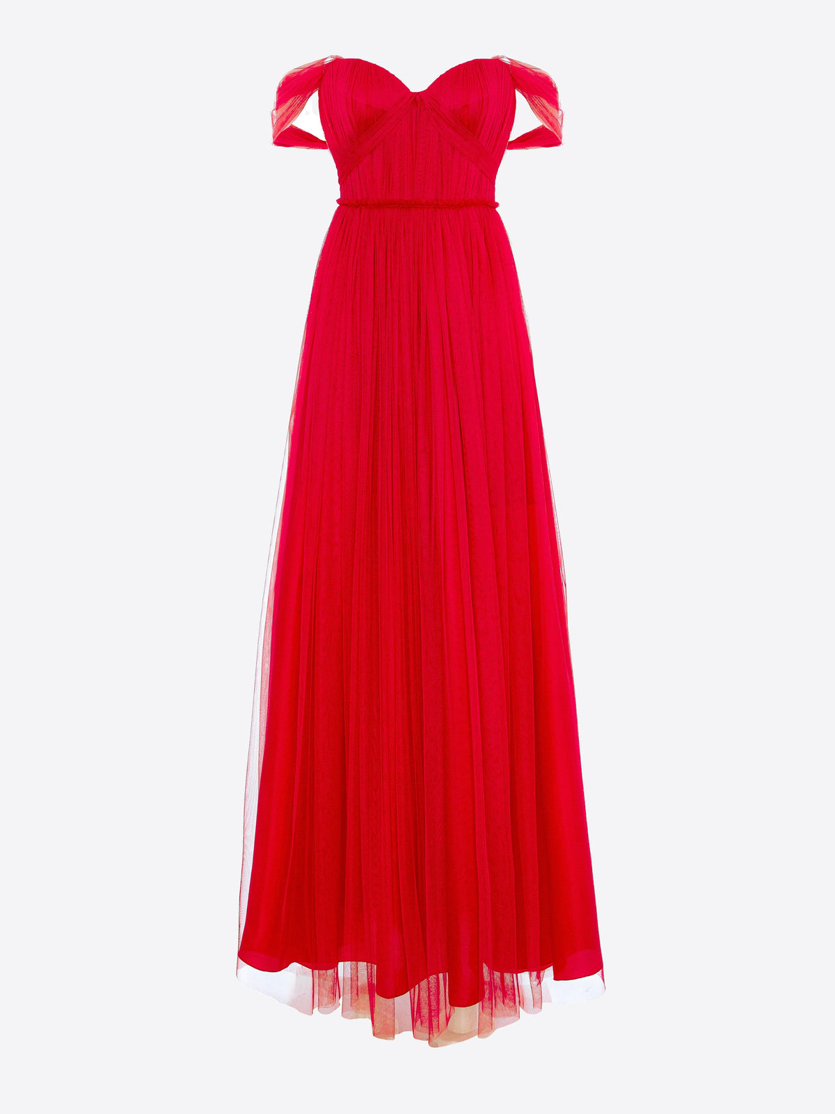 Tulle Dress with One-Shoulder Neckline, Red 3