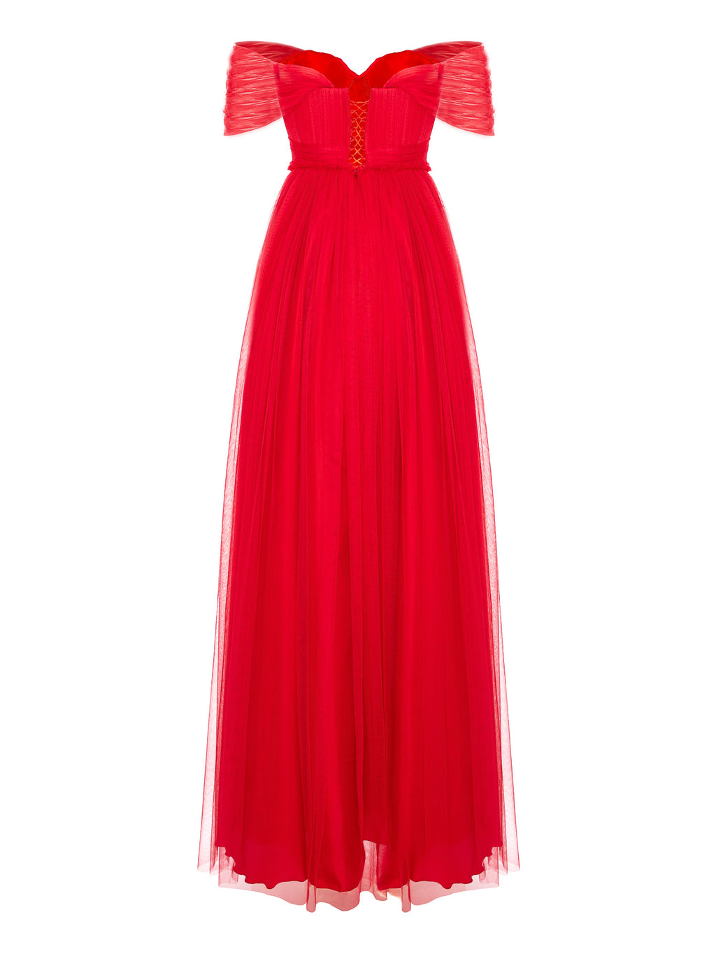 Tulle Dress with One-Shoulder Neckline, Red 5
