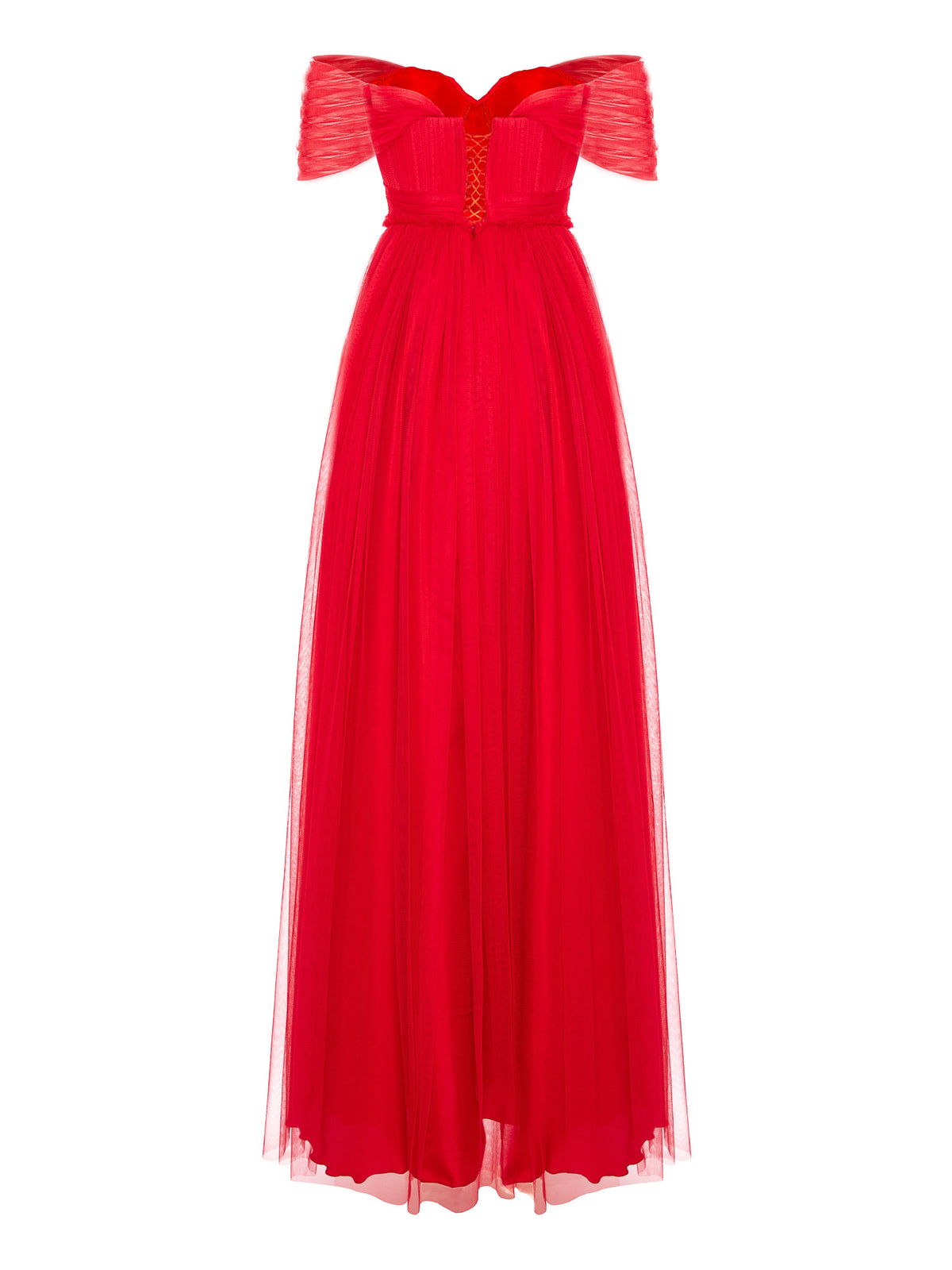 Tulle Dress with One-Shoulder Neckline, Red 5