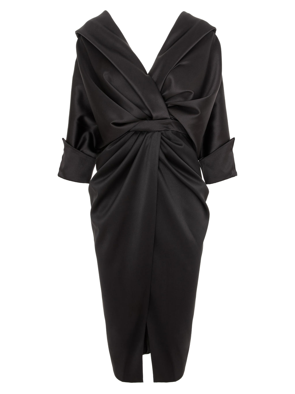 Draped Midi Dress, Black 3