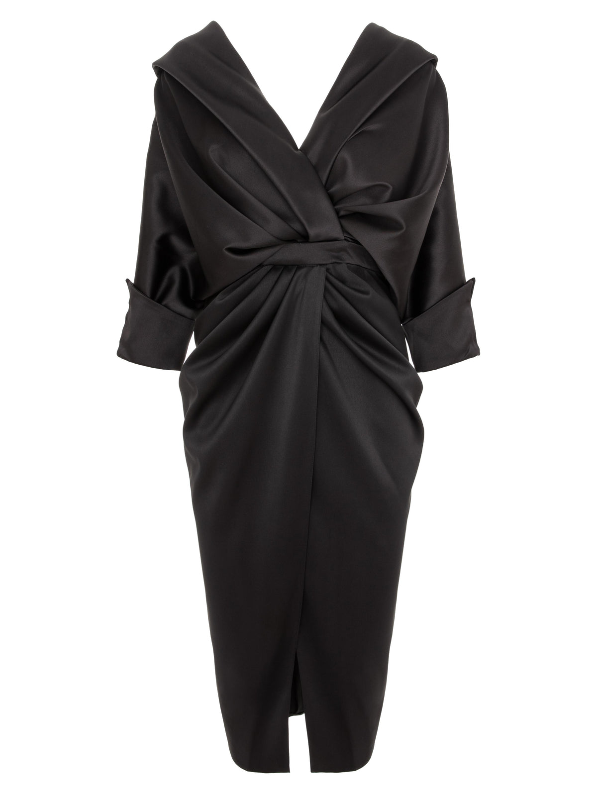 Draped Midi Dress, Black 3