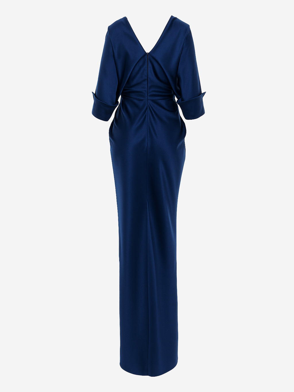 Draped Long Dress with V-Neckline, Navy Blue 7