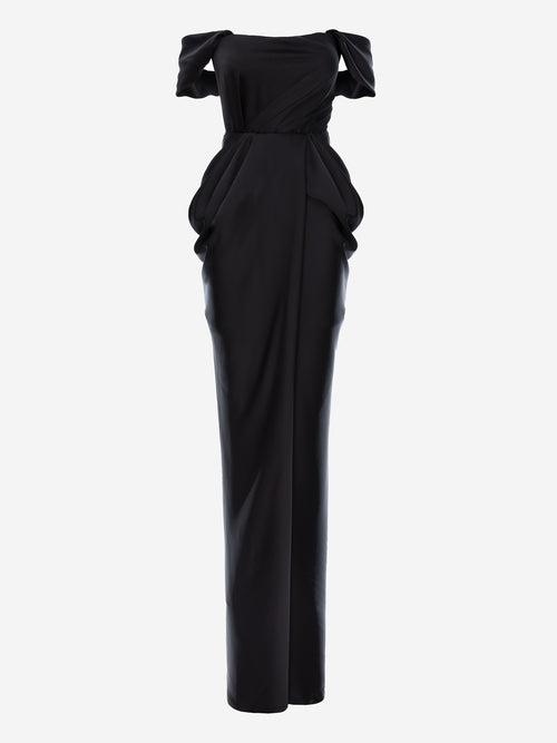 Draped Maxi Dress with Off-the-Shoulder Neckline, Black 2