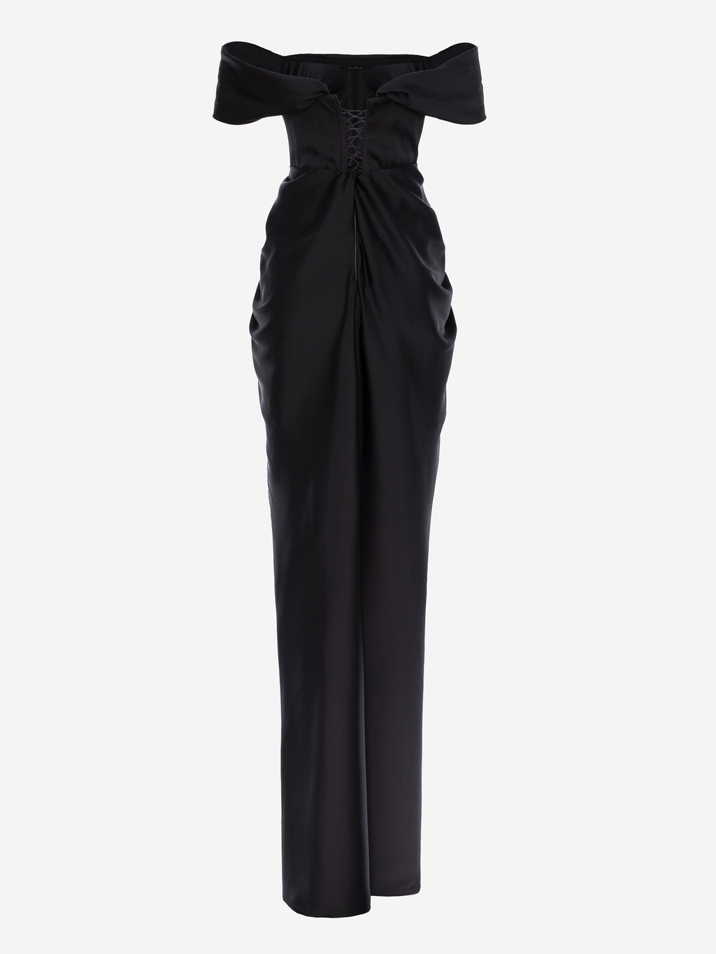 Rochie maxi drapata cu decolteu pe umeri, Negru 4
