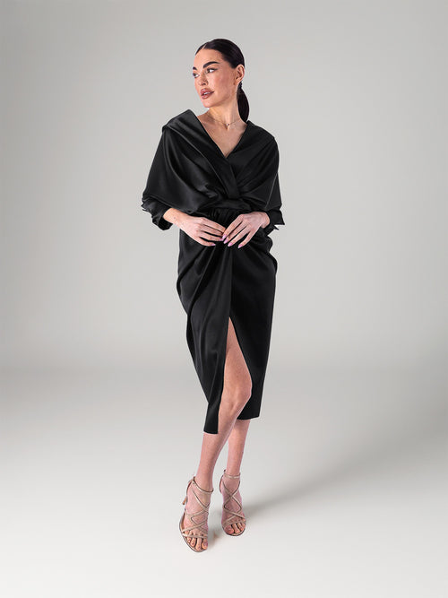 Draped Midi Dress, Black 2