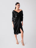 Draped Midi Dress, Black