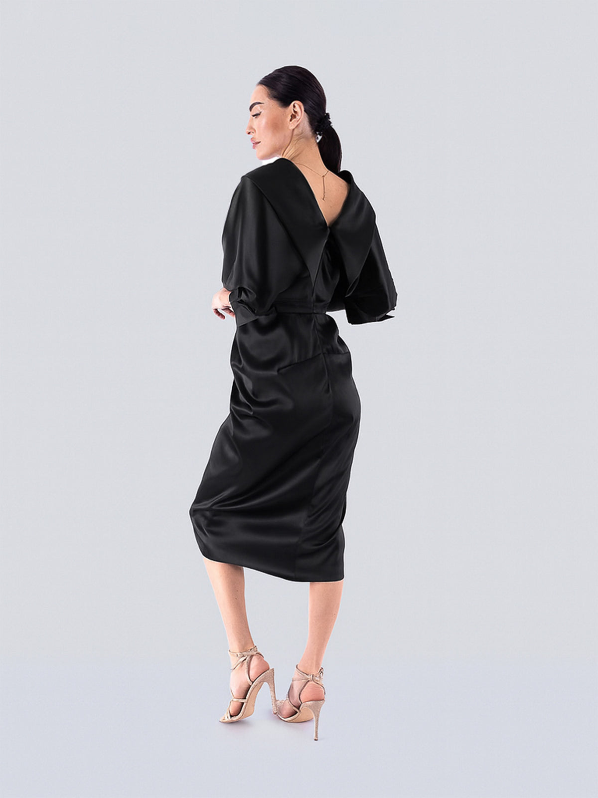 Draped Midi Dress, Black 4
