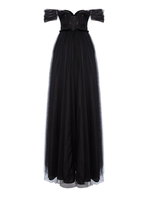 A-Line Midi Dress with Off-the-Shoulder Straps, Greige 2