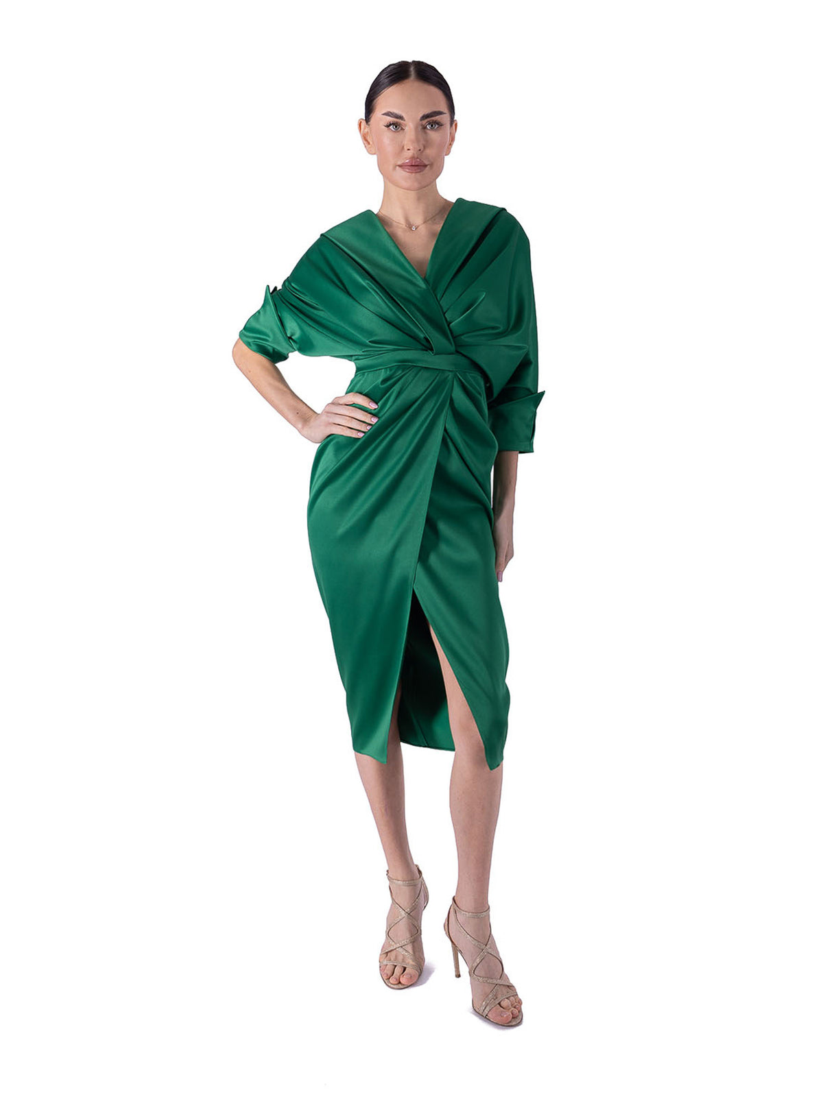 Draped Midi Dress, Dark Green 3
