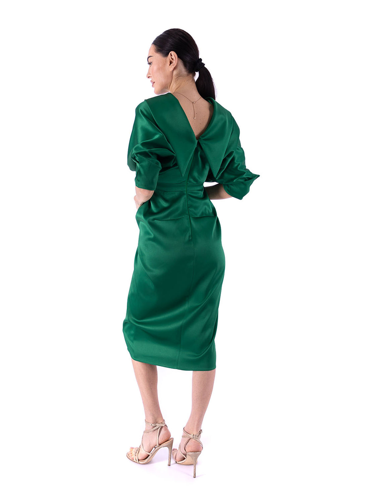 Draped Midi Dress, Dark Green 4