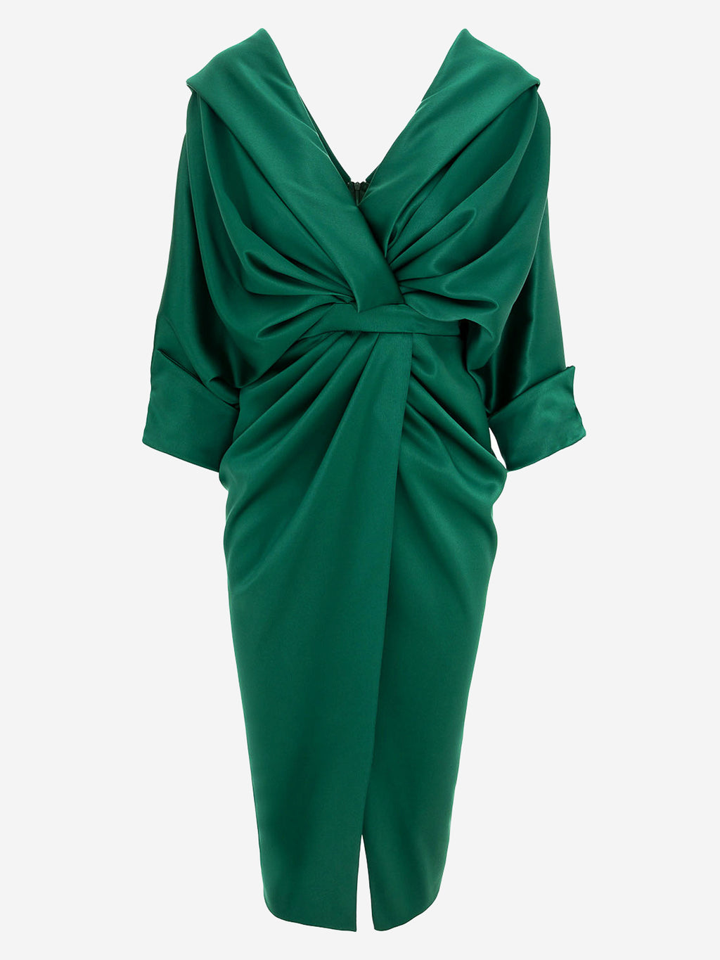 Draped Midi Dress, Dark Green 2