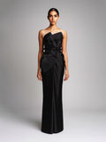 Satin-Finish Maxi Dress, Black
