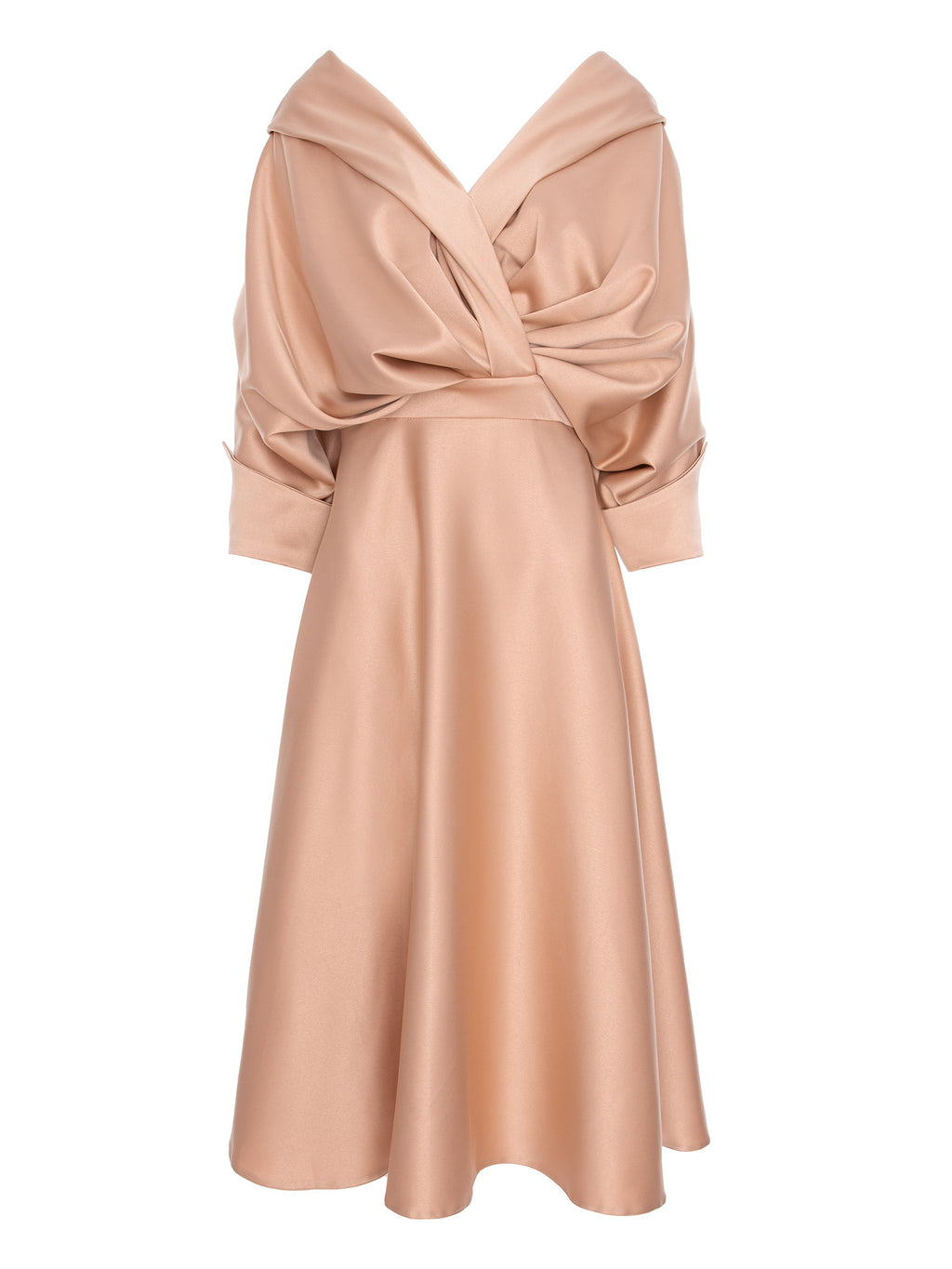 Flared Satin Midi Dress, Beige 2