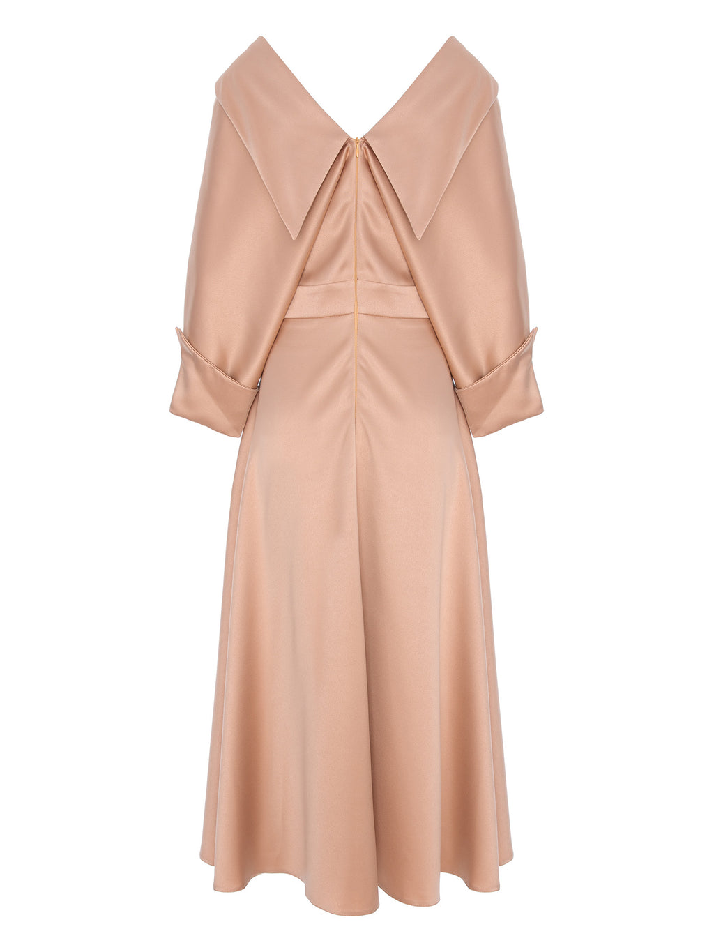 Flared Satin Midi Dress, Beige 9