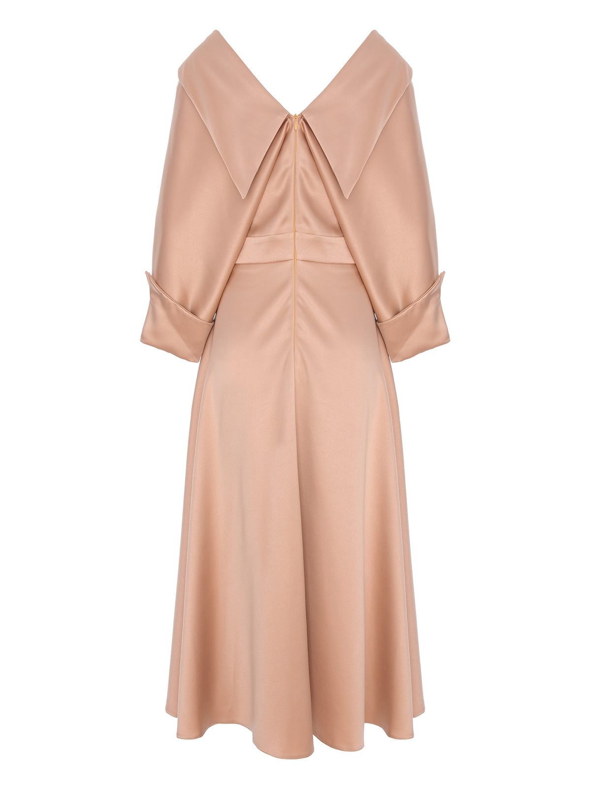 Flared Satin Midi Dress, Beige 9
