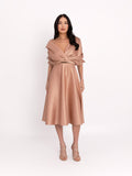 Flared Satin Midi Dress, Beige