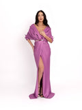Satin Maxi Dress with Off-the-Shoulder Neckline, Lilac