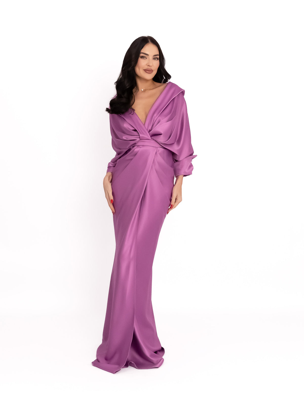 Satin Maxi Dress with Off-the-Shoulder Neckline, Lilac 2
