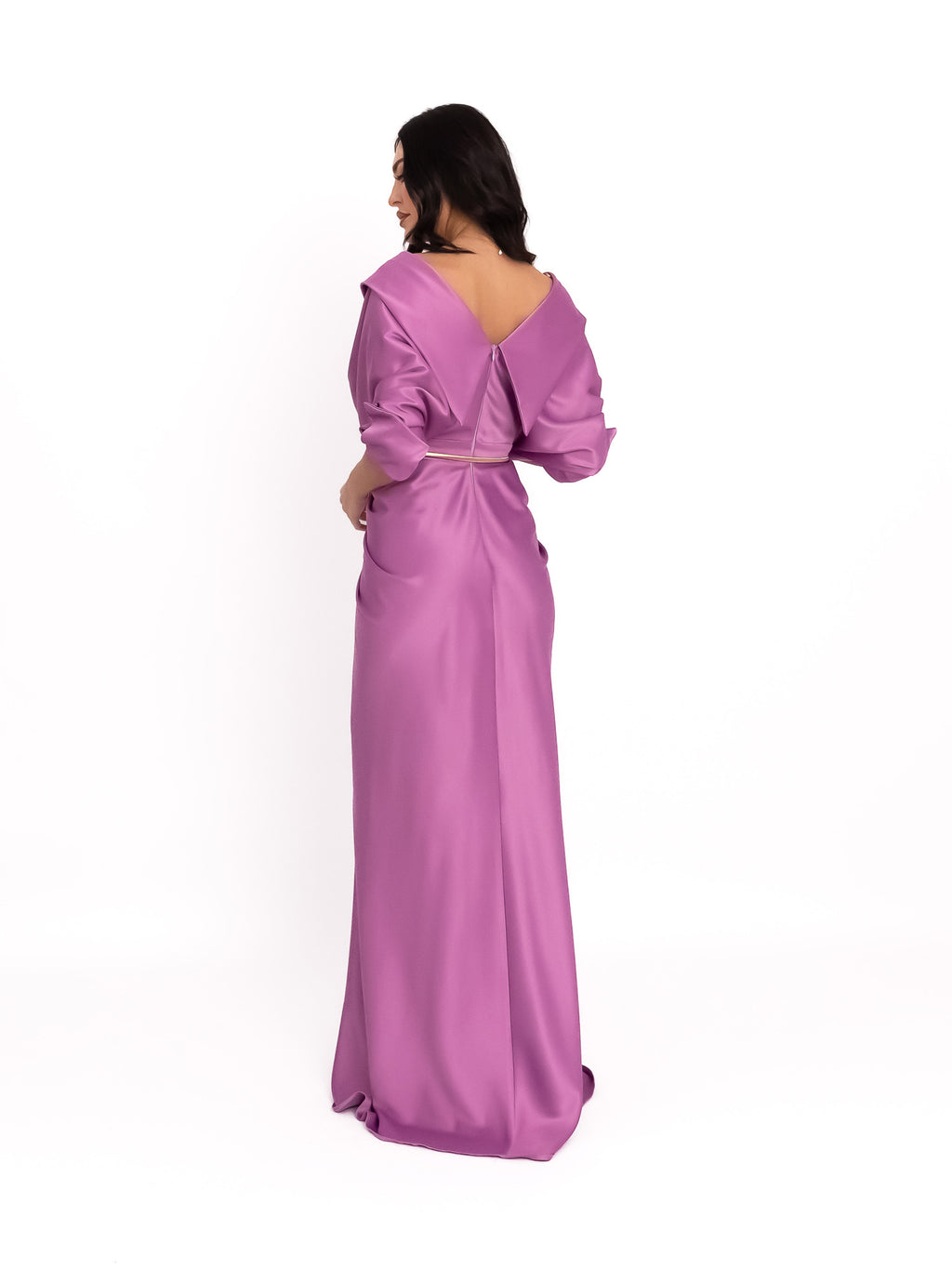 Satin Maxi Dress with Off-the-Shoulder Neckline, Lilac 3