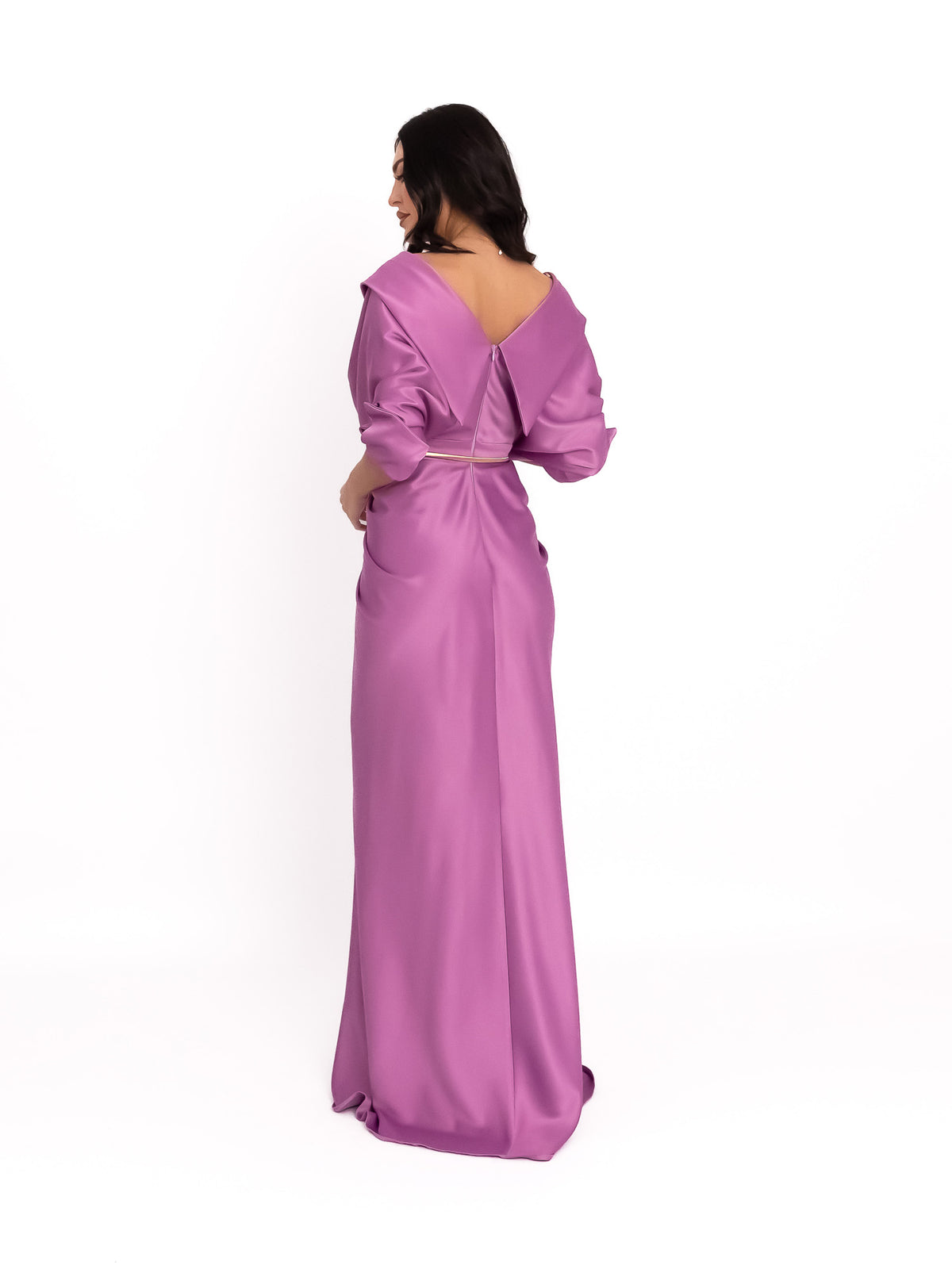 Satin Maxi Dress with Off-the-Shoulder Neckline, Lilac 3