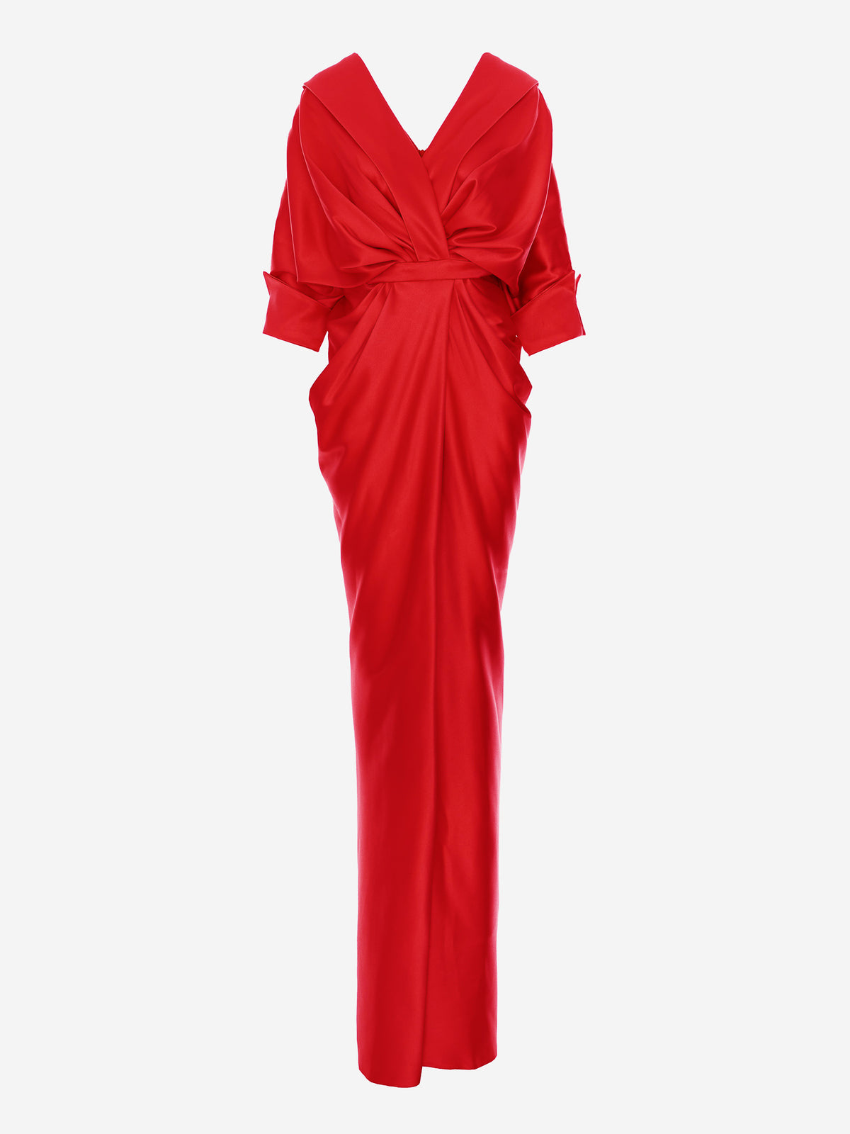 Draped Dress with Front Slit, Red 4