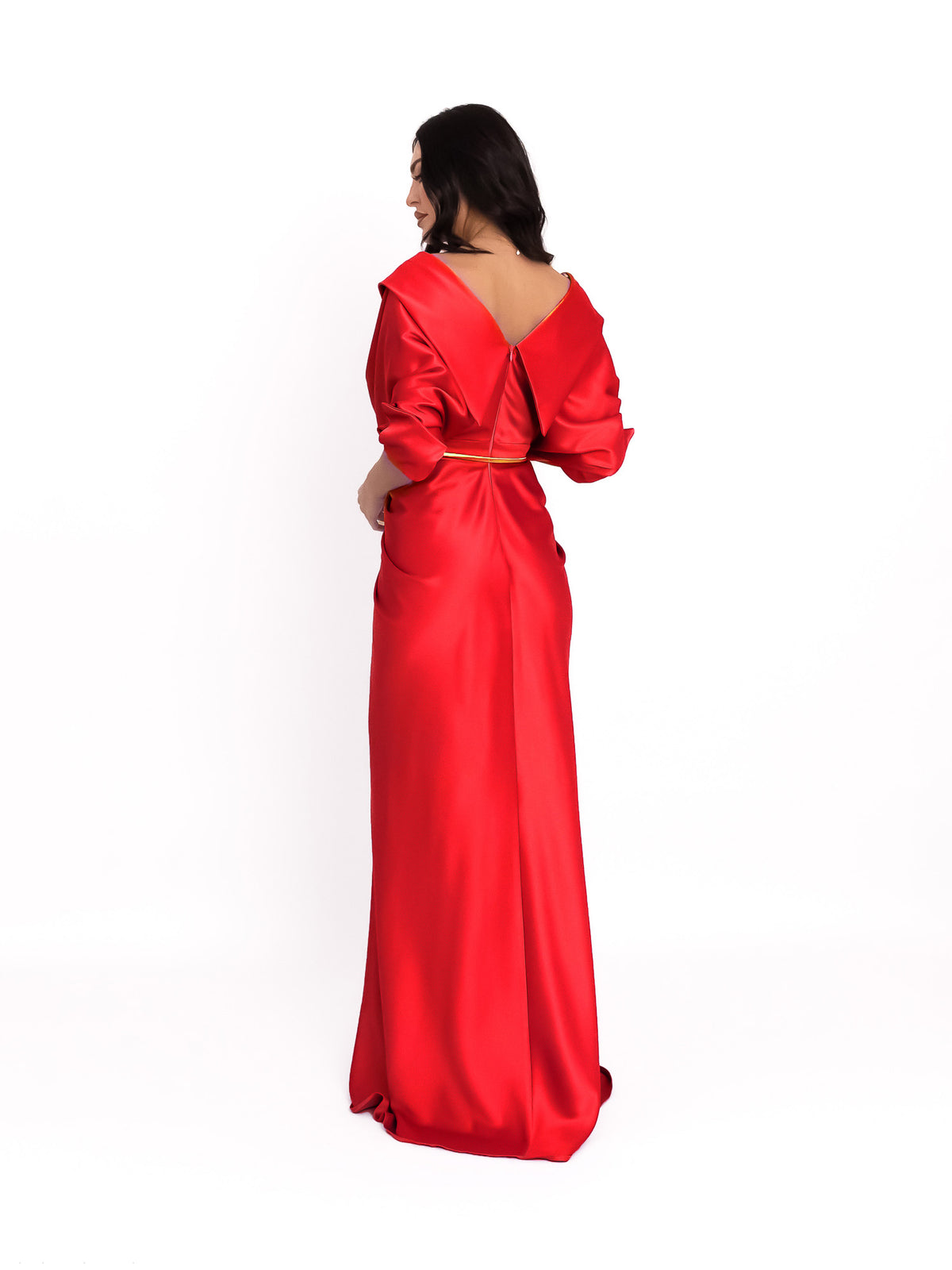 Draped Dress with Front Slit, Red 3