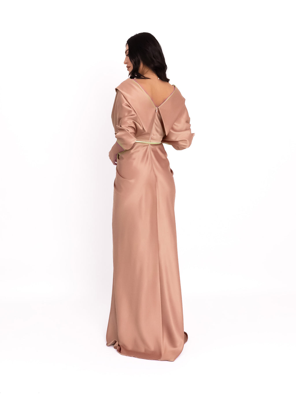 Draped Long Dress with V-Neckline, Dusty Pink 2