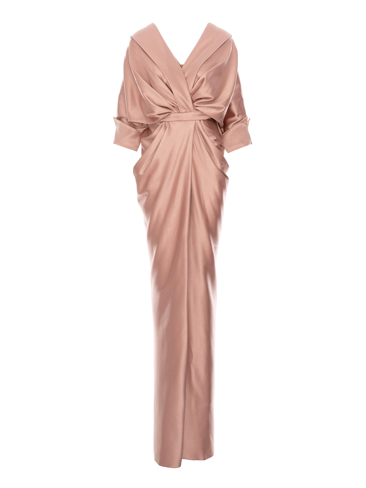 Draped Long Dress with V-Neckline, Dusty Pink 3