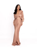 Draped Long Dress with V-Neckline, Dusty Pink