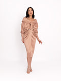 One-Shoulder Dress with Draped Design, Beige
