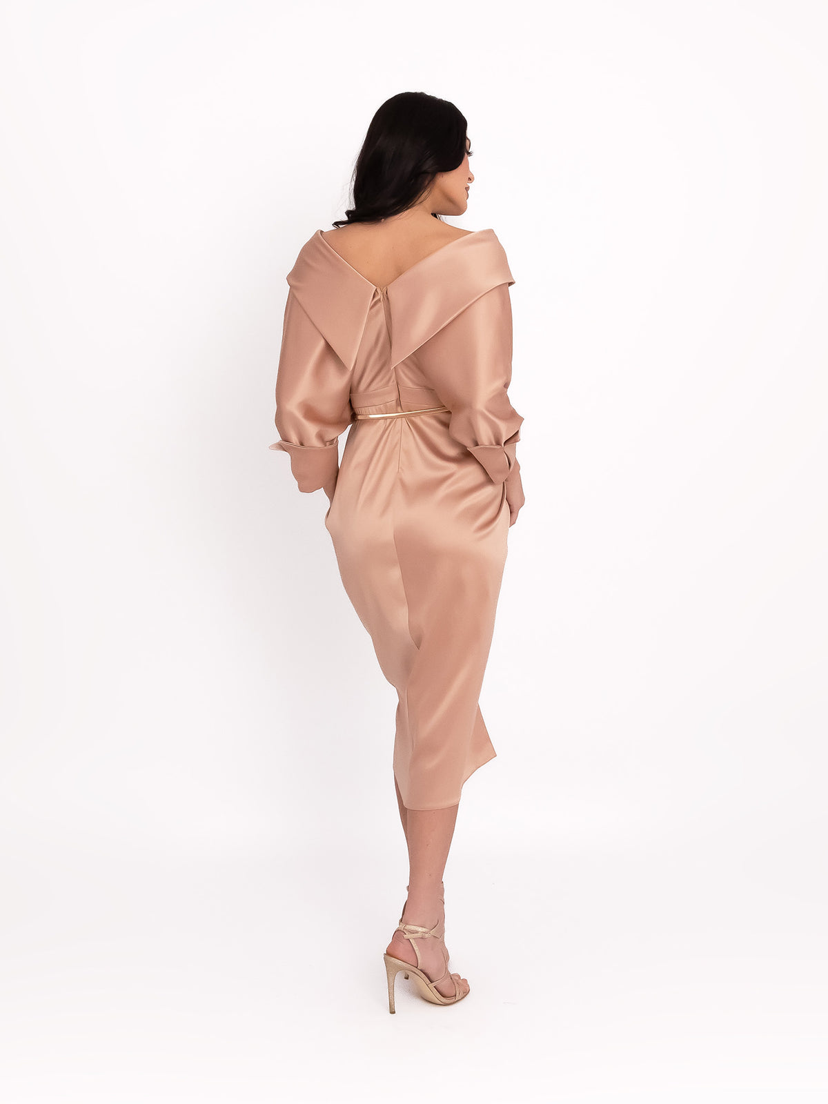 One-Shoulder Dress with Draped Design, Beige 4