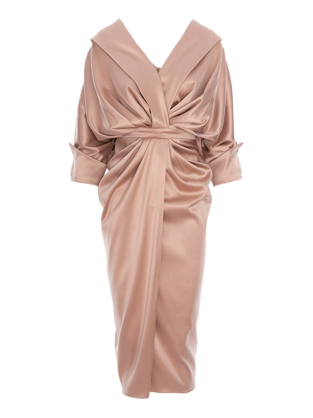 One-Shoulder Dress with Draped Design, Beige 3