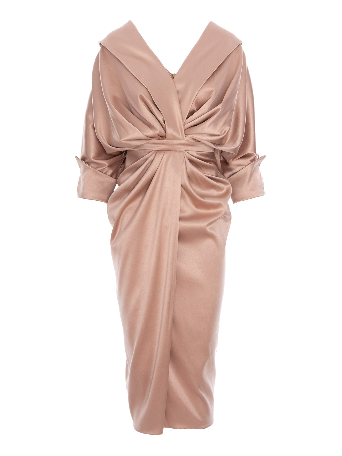 One-Shoulder Dress with Draped Design, Beige 3