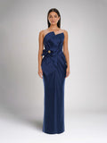 Satin-Finish Maxi Dress, Navy Blue