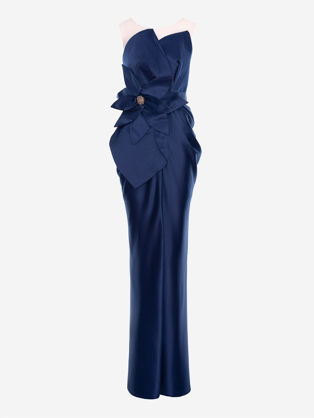 Satin-Finish Maxi Dress, Navy Blue 3