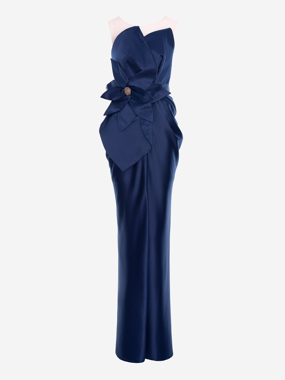 Satin-Finish Maxi Dress, Navy Blue 3