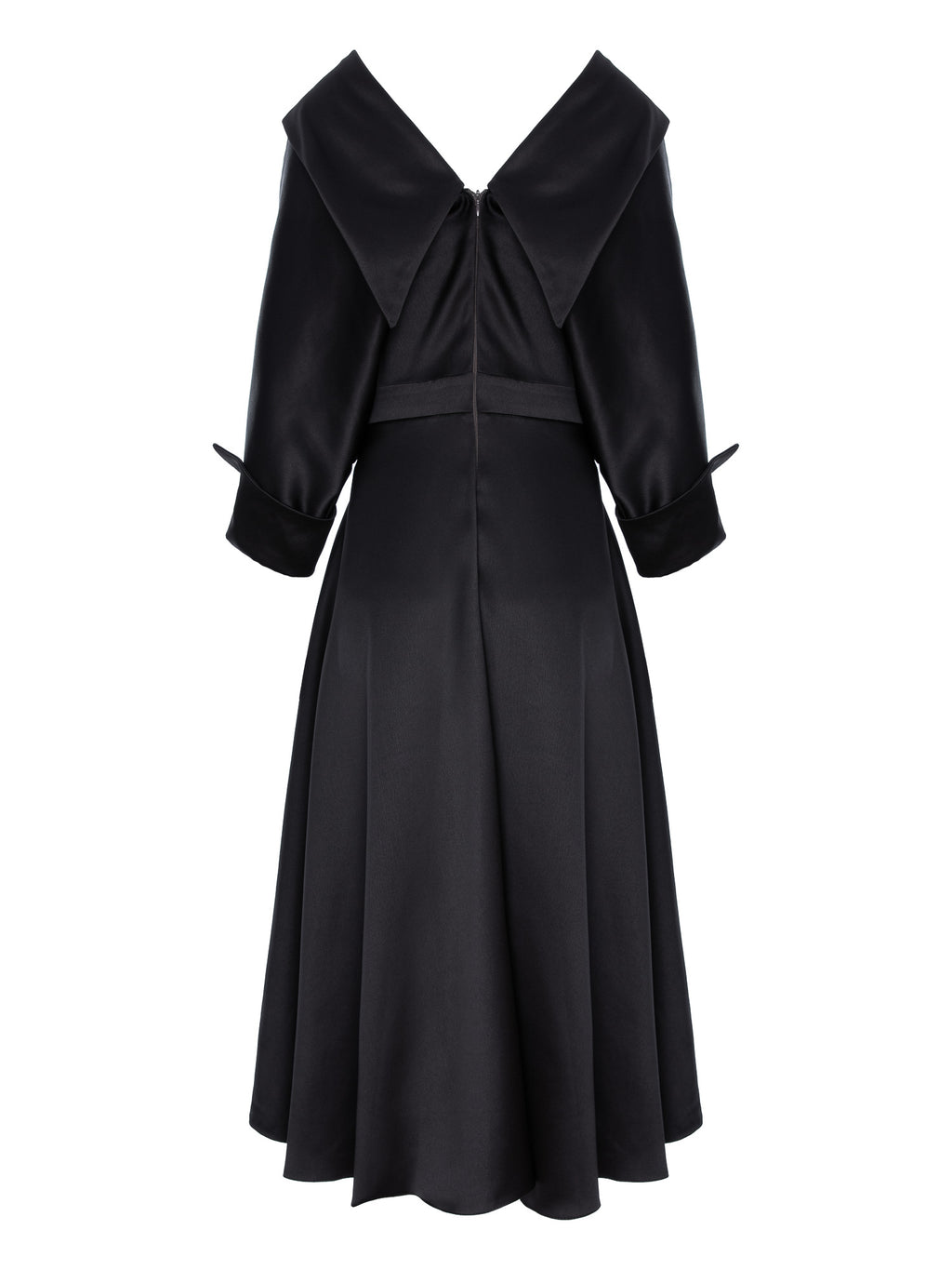 Flared Satin Midi Dress, Black 5