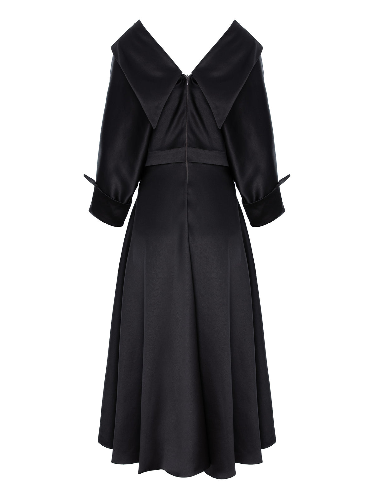 Flared Satin Midi Dress, Black 5