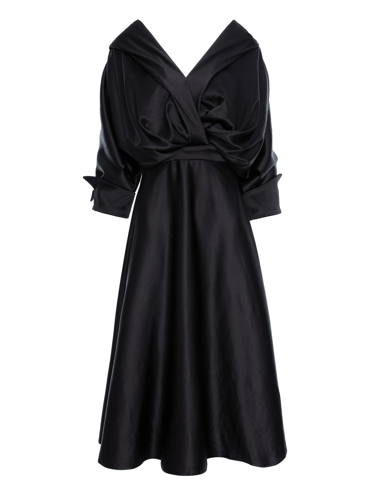 Flared Satin Midi Dress, Black 2