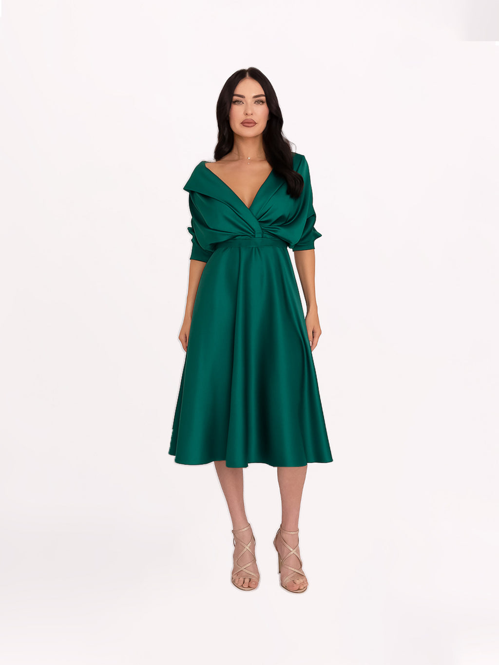 Flared Satin Midi Dress, Persian Green