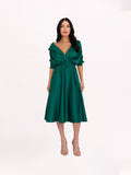 Flared Satin Midi Dress, Persian Green