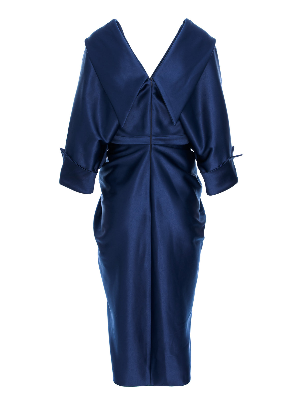 Draped Midi Dress with V-Neckline, Navy Blue 6