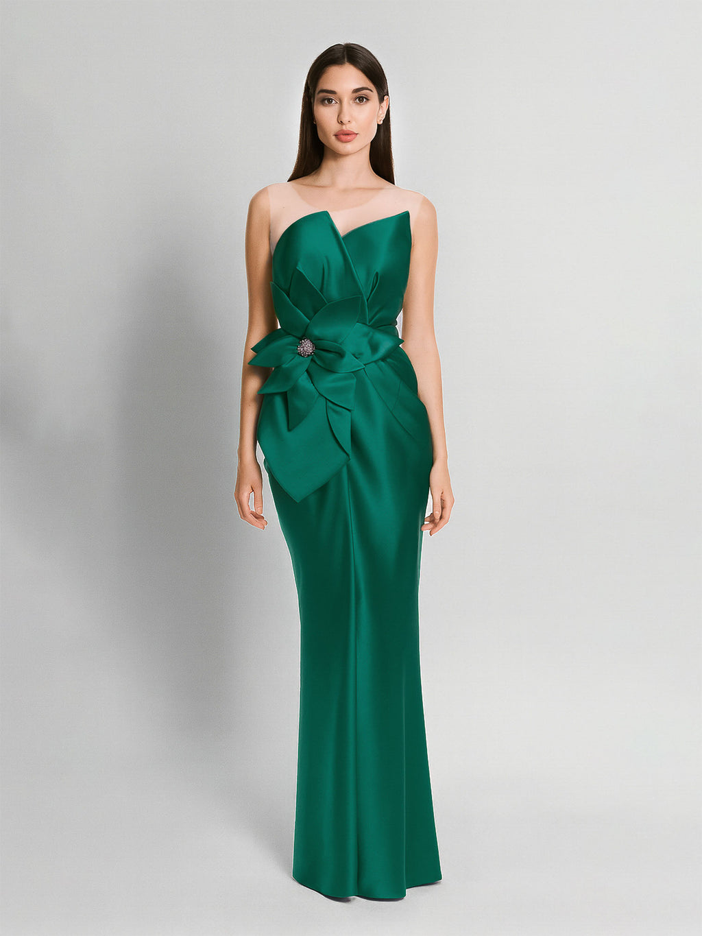 Satin-Finish Maxi Dress, Green
