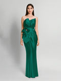 Satin-Finish Maxi Dress, Green