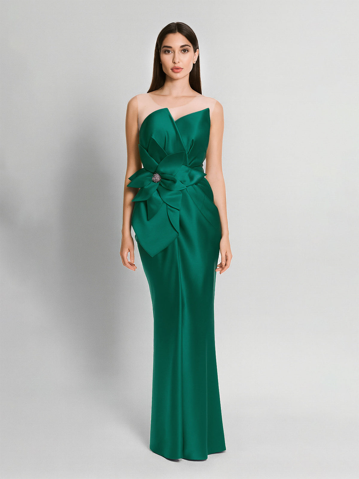 Satin-Finish Maxi Dress, Green