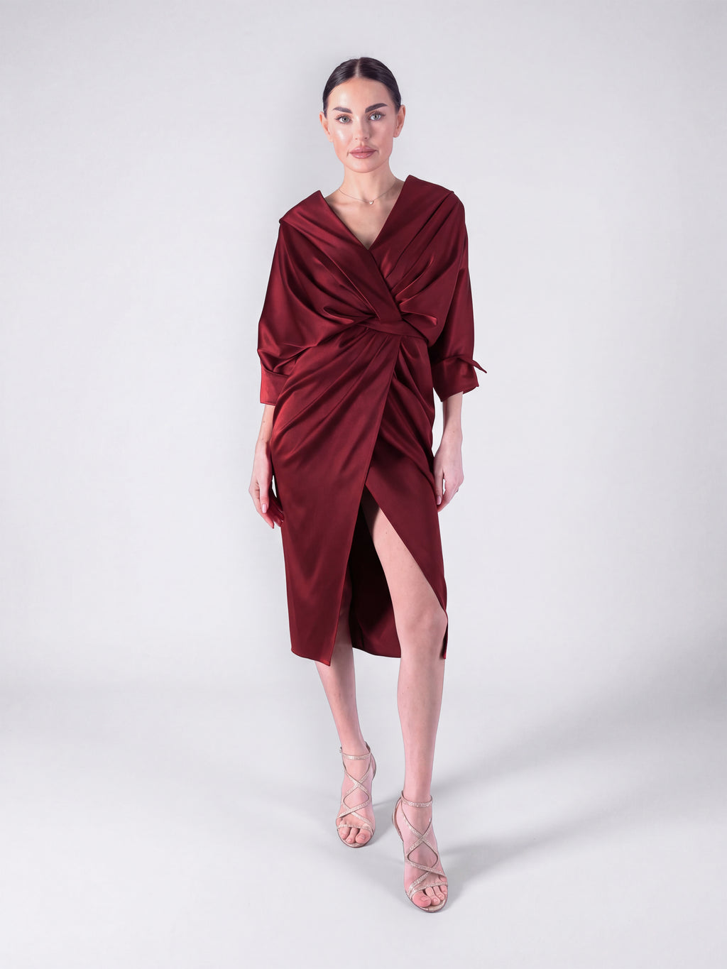 Draped Midi Dress, Red 5