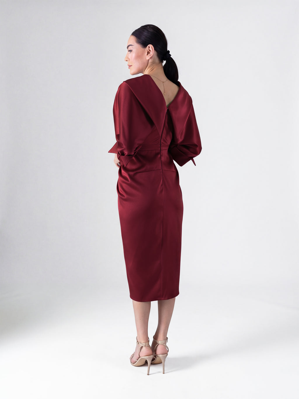 Draped Midi Dress, Red 6
