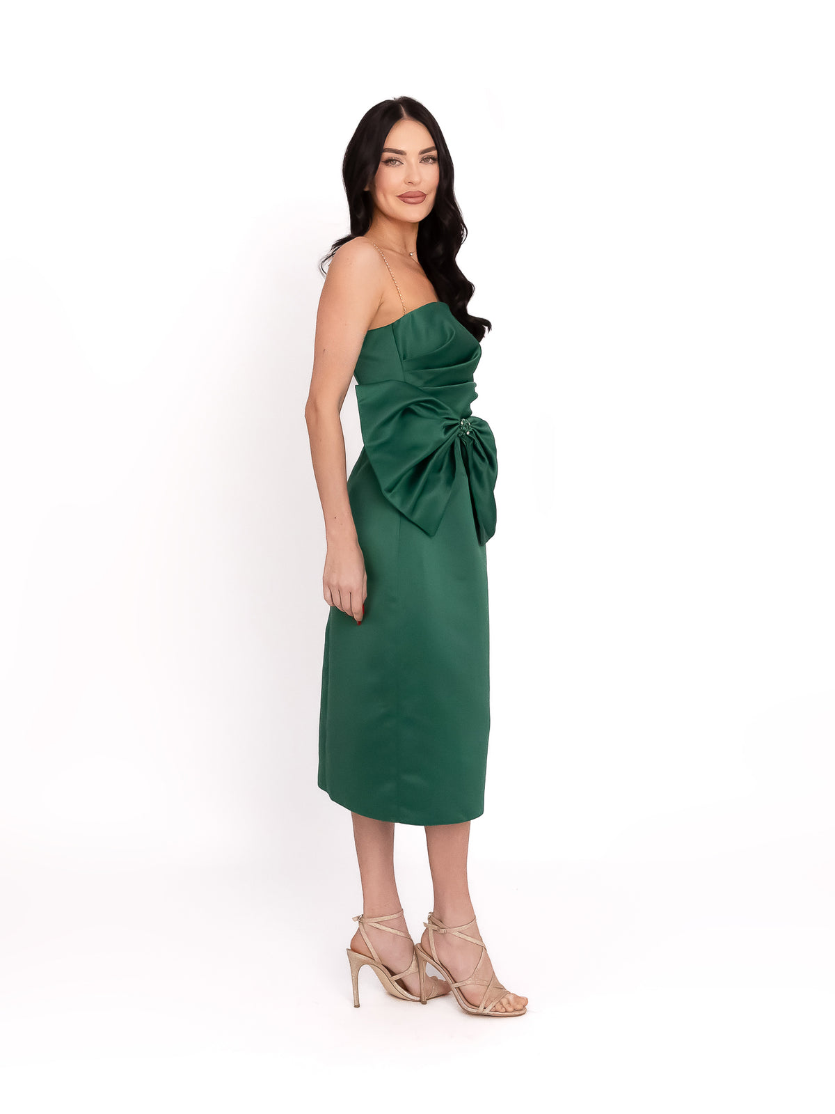 Midi Dress with Bow, Green 2